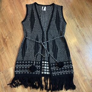 BCBG Sleeveless Tie Puff Sweater Black/ White Womens M